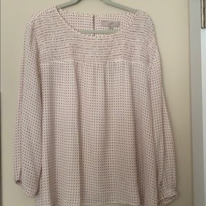 LOFT smocked pink and navy floral blouse.